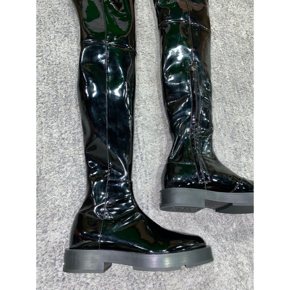 Givenchy Squared Black Patent Leather Thigh High OTK Over The Knee Flat Boots 41 - Picture 4 of 12